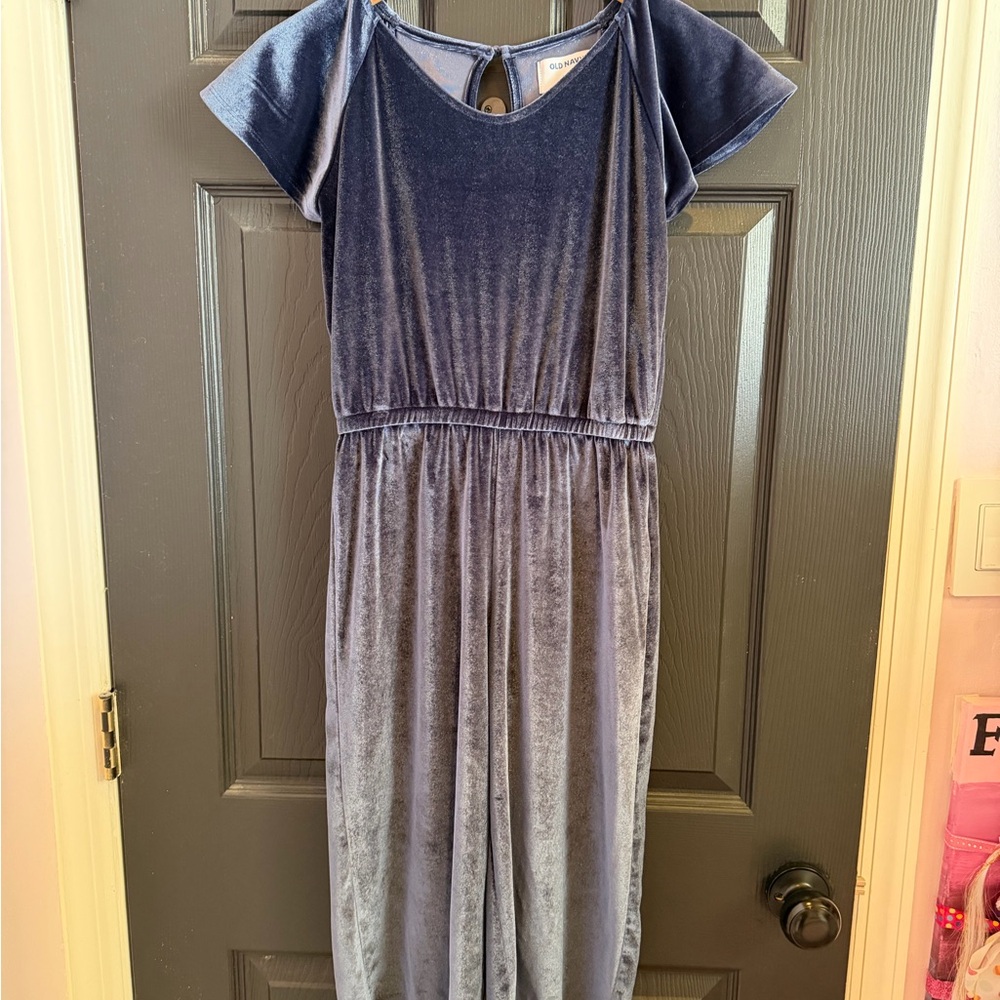 Elegant Velvet Kids Jumpsuit in Blue